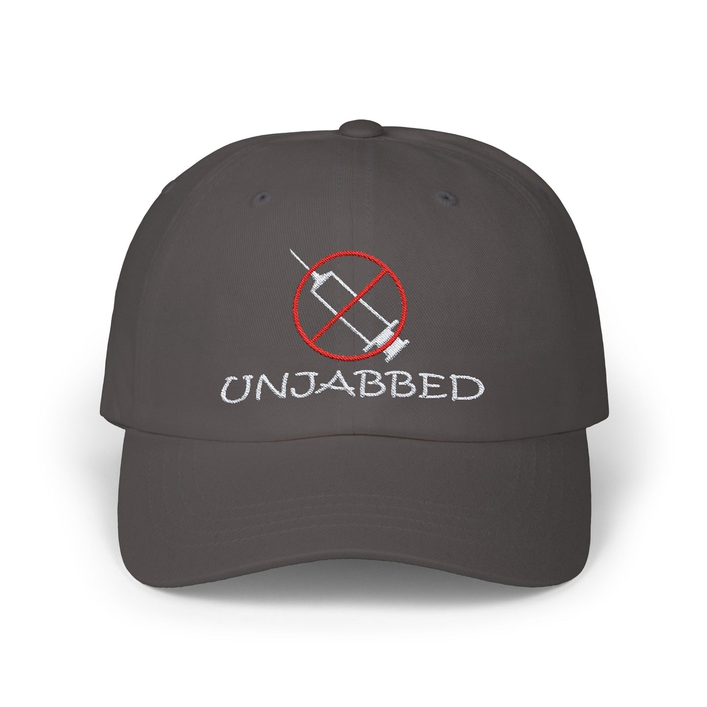 UNJABBED Embroidered White/Red on Dark Classic Cap