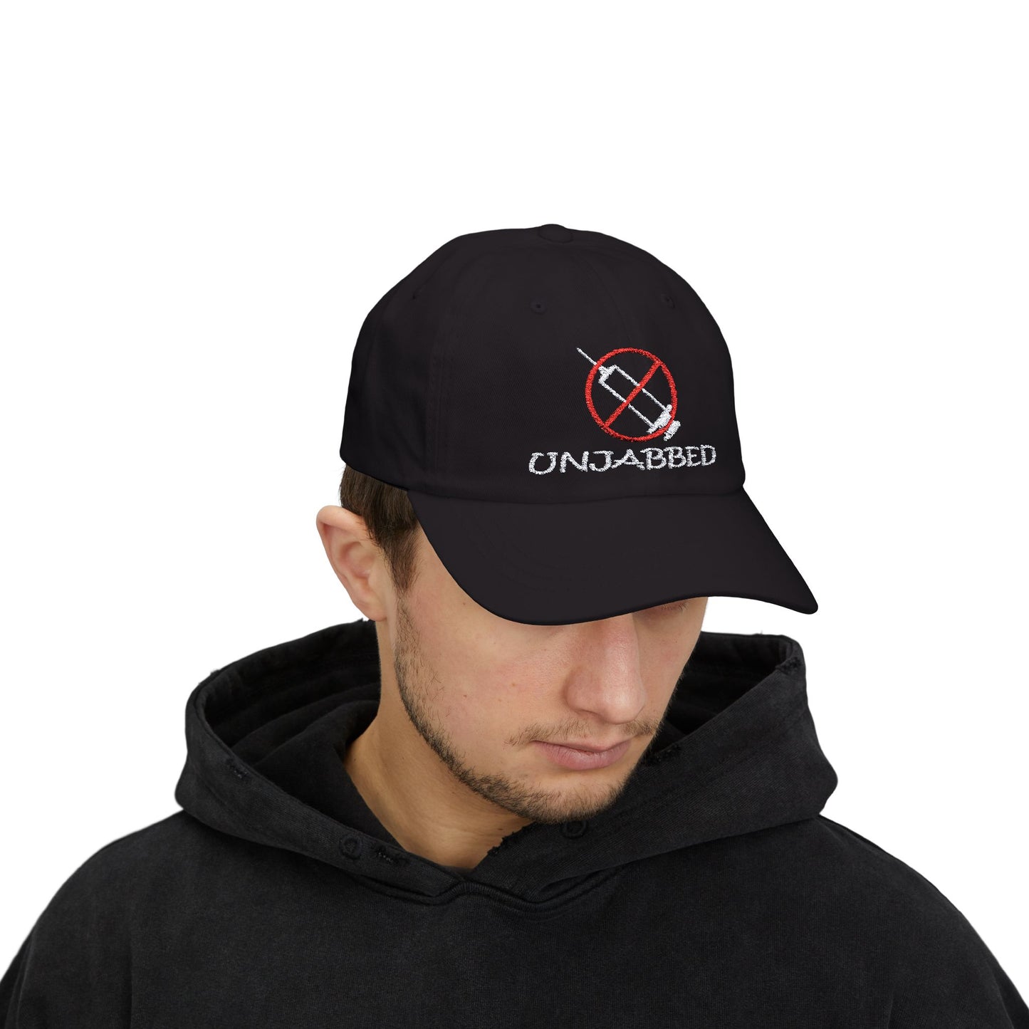 UNJABBED Embroidered White/Red on Dark Classic Cap