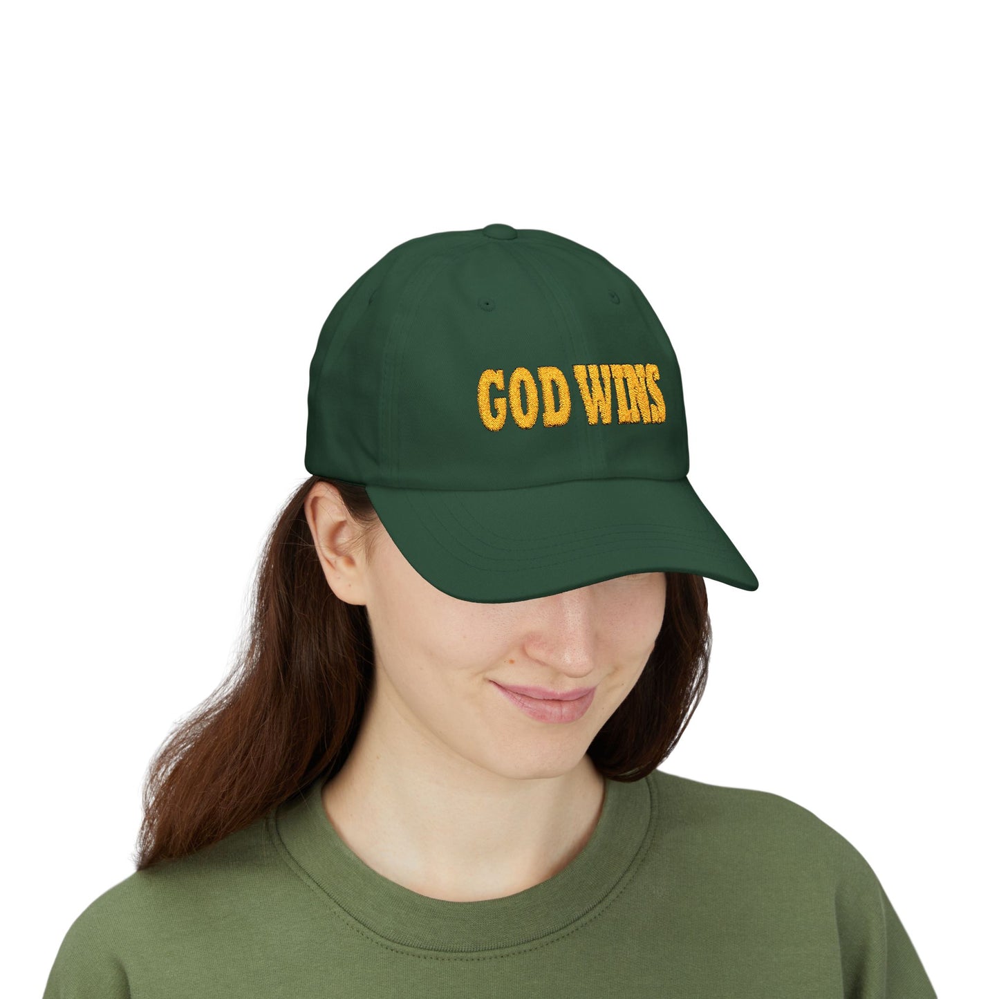 GOD WINS Embroidered Outlined Gold on Classic Cap