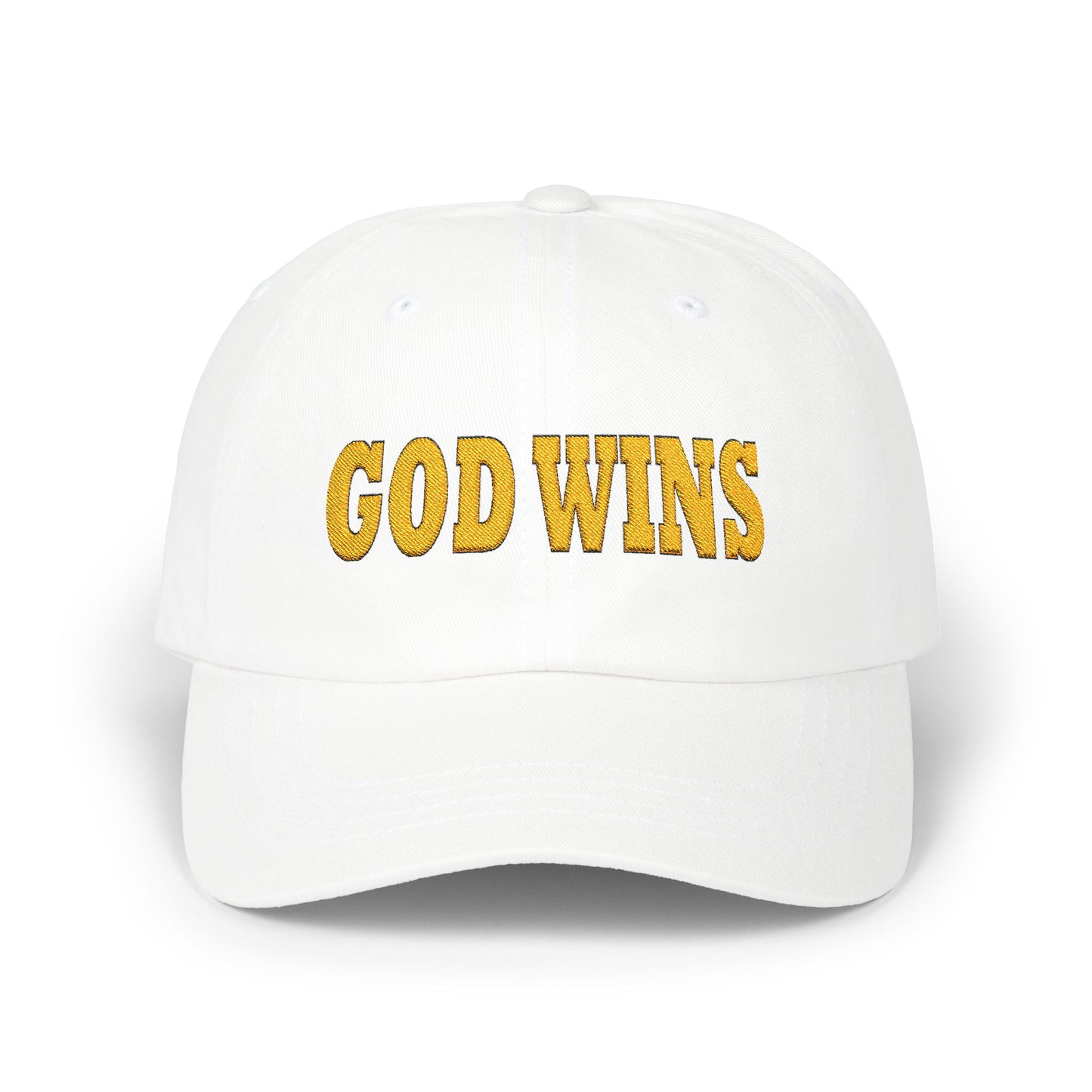 GOD WINS Embroidered Outlined Gold on Classic Cap